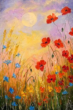 Vinilo de pared flores silvestres cielo sol flores texturizadas Pinturas al óleo